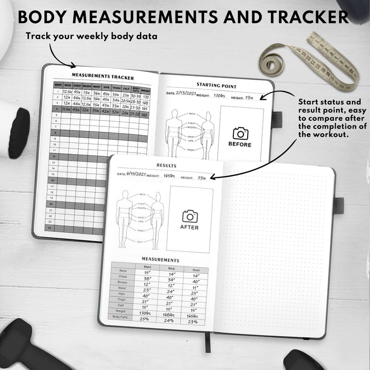 EPEWIZD Fitness Journal Hardcover Workout Planner 6- Month Undated Workout Log Book Home Gym Accessories for Women and Man-Gray
