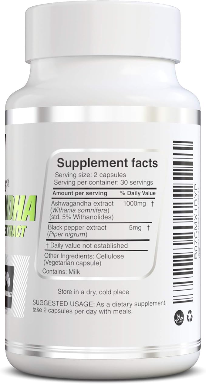 Ashwagandha KSM 66 15:1 with Black Pepper Extract (Higher Absorption) Max Potency Full Spectrum 5+% Withanolides