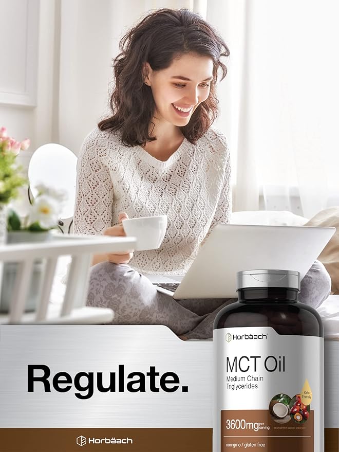 Horbäach Keto MCT Oil Capsules 3600mg | 300 Softgels | Coconut Oil Pills | Non-GMO and Gluten Free Formula | High Potency and Value Size Supplement