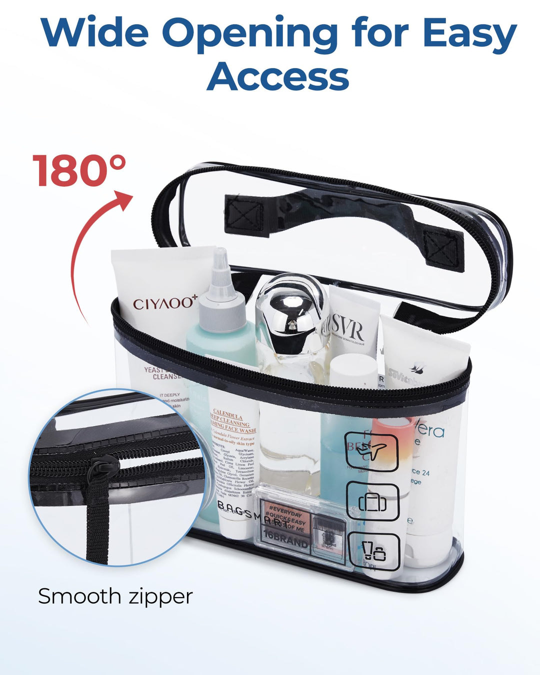 BAGSMART TSA Approved Toiletry Bag, 2 Pack Clear Makeup Cosmetic Bag Organizer, Quart Size Travel Bag for Toiletries, Carry-on Travel Accessories Essentials, Black-2pcs