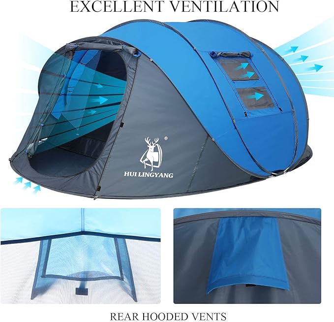 6 Person Easy Pop Up Tent,12.5’ x 8.5‘ x53.5,Automatic Setup,Waterproof, Double Layer,Instant Family Tents for Camping,Hiking & Traveling