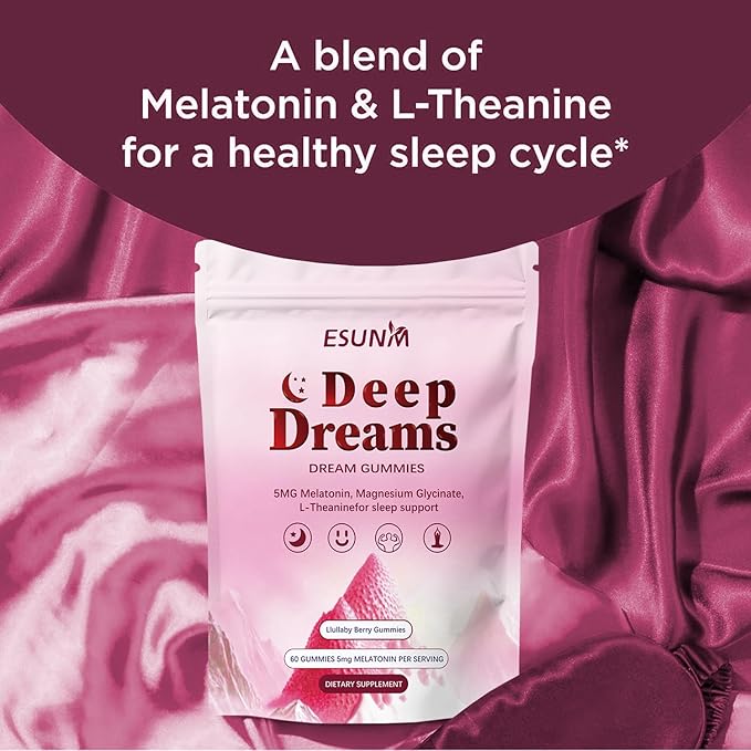 Deep Dream Sleep Gummies with 5mg Melatonin, Magnesium, Glycinate, L-Theanine for Sleep Support- Non-Habit Forming Sleep Supplement,60 Gummies, 30 Day Supply