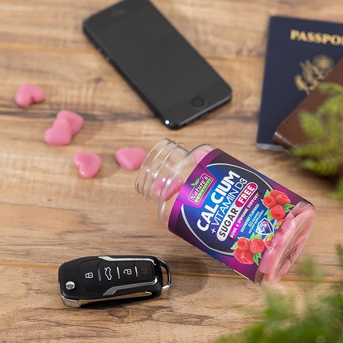 Sugar Free Calcium Gummy Bites Plus 400 IU Vitamin D3, Bone Health & Immune Support, Supports Bone Strength - Chewable Calcium Nutrition Supplement, Non-GMO, Berry Flavor Chews - 60 Gummies