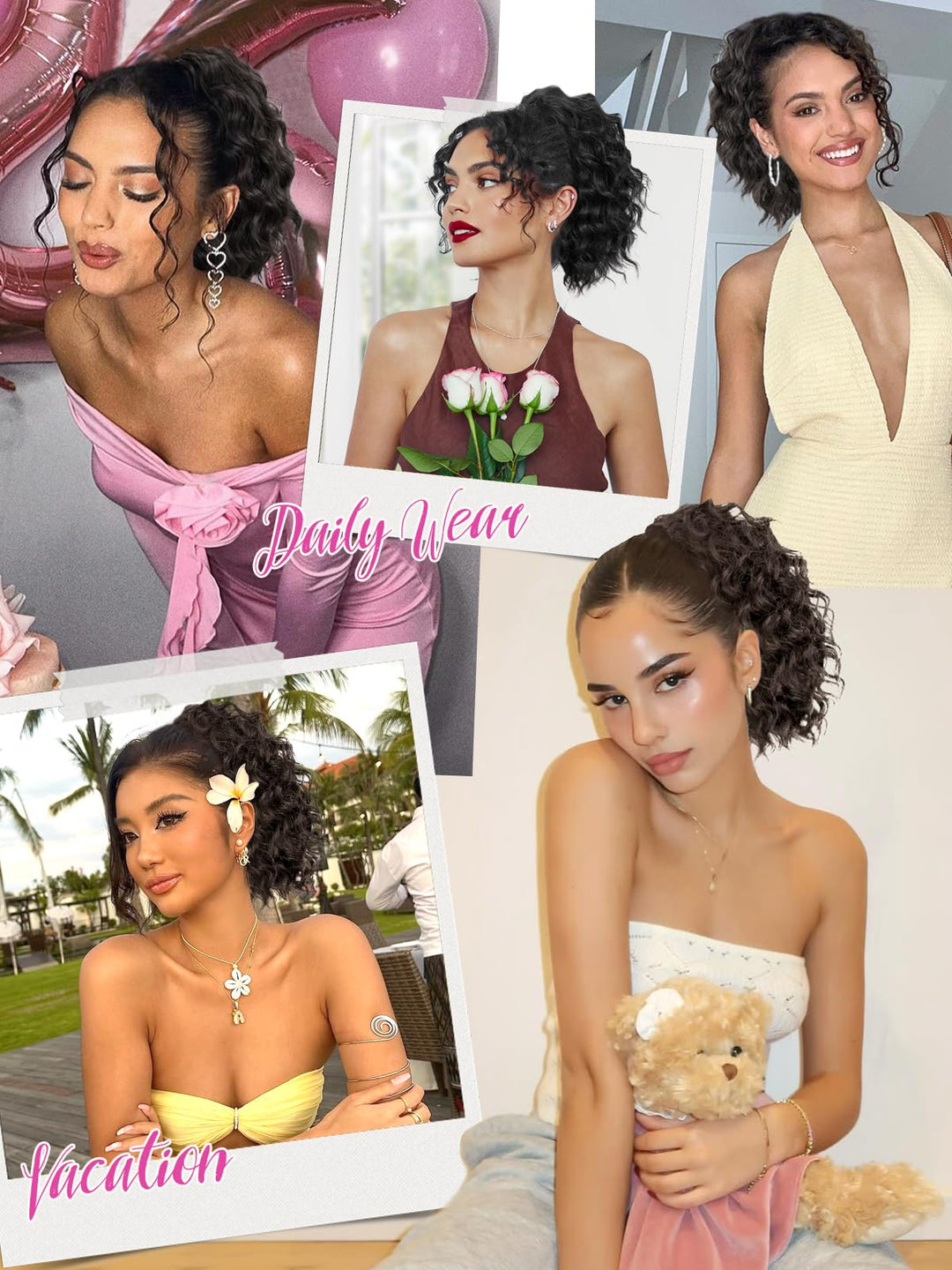 Isaic Ponytail Extension 8 Inch Short Wavy Curly Ponytails Drawstring Ponytail for Black Women Natural Black Pony Tails Hair Extensions Synthetic Hairpiece For Daily Use