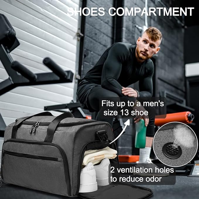 Gym Bag for Men Women, Small Fitness Workout Sports Bag with Wet Pocket & Shoes Compartment, Water Resistant Overnight Weekender Duffel Bag