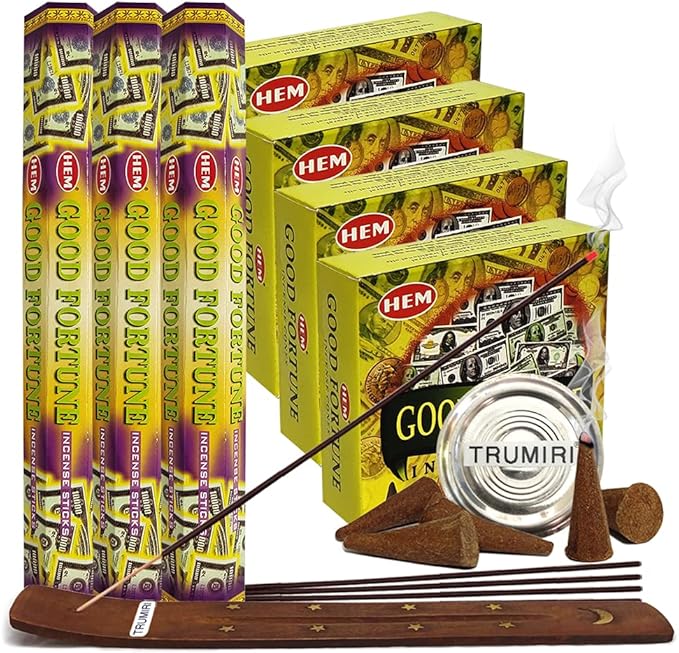 Good Fortune Incense sticks and cone incense holder variety pack bundle insence insense insienso