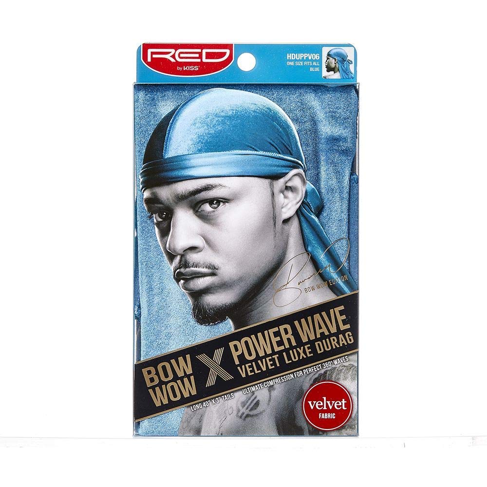 Kiss Red Bow Wow Power Wave Velvet Luxe Durag (Blue)