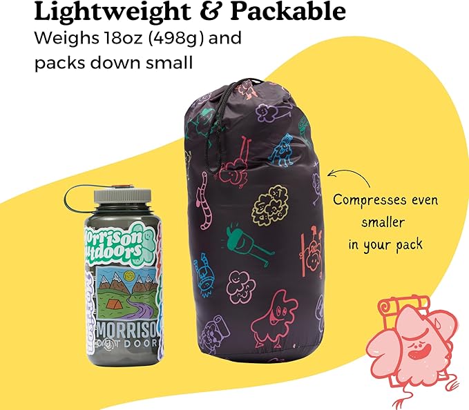 Big Mo 40° Kids Sleeping Bag (Ages 18-36m). The Coziest, Funnest Camping Sleeping Bag for Kids with Adjustable Cuffs.