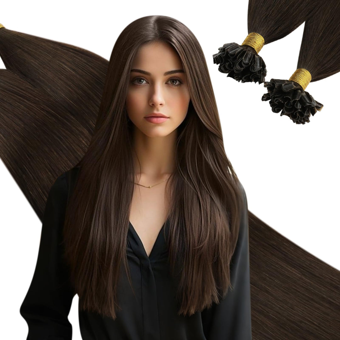 Ugeat Keratin Hair Extensions U Tip Brown Extensions Real Human Hair 16 Inch Dark Brown Fusion Tip Hair Extensions 1G/S 50S