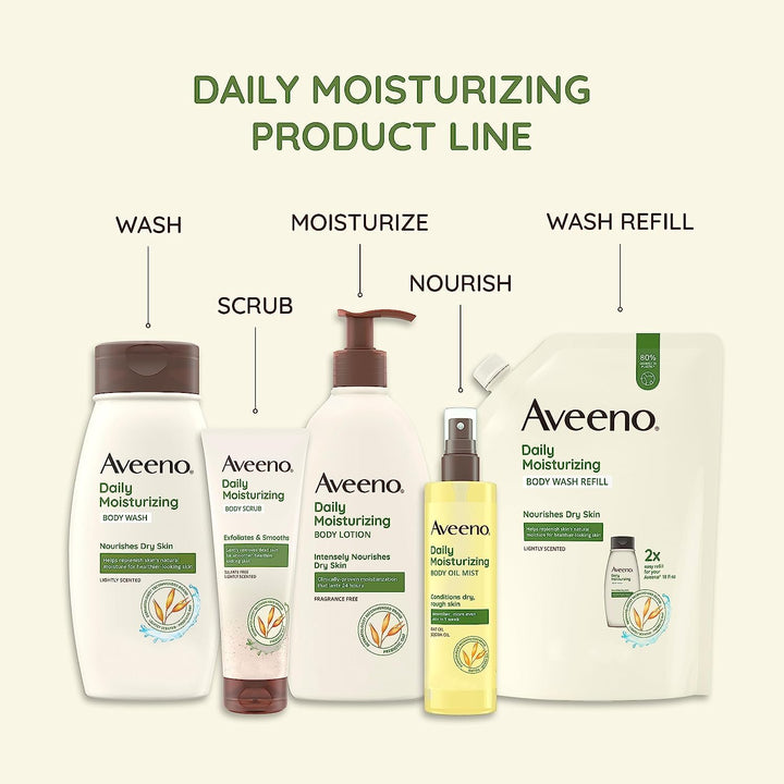 Aveeno Daily Moisturizing Body Lotion, Body Lotion for Dry Skin with Prebiotic Oat, Paraben Free, Fragrance Free, Non-Greasy, Non-Comedogenic Moisturizer, 18 FL OZ