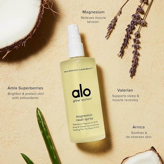 Alo Reset Magnesium Body Spray For Sleep & Natural Stress Relief – Calming Blend with Magnesium, Valerian Root, Arnica & Essential Oils – Made in USA - 3.2 oz
