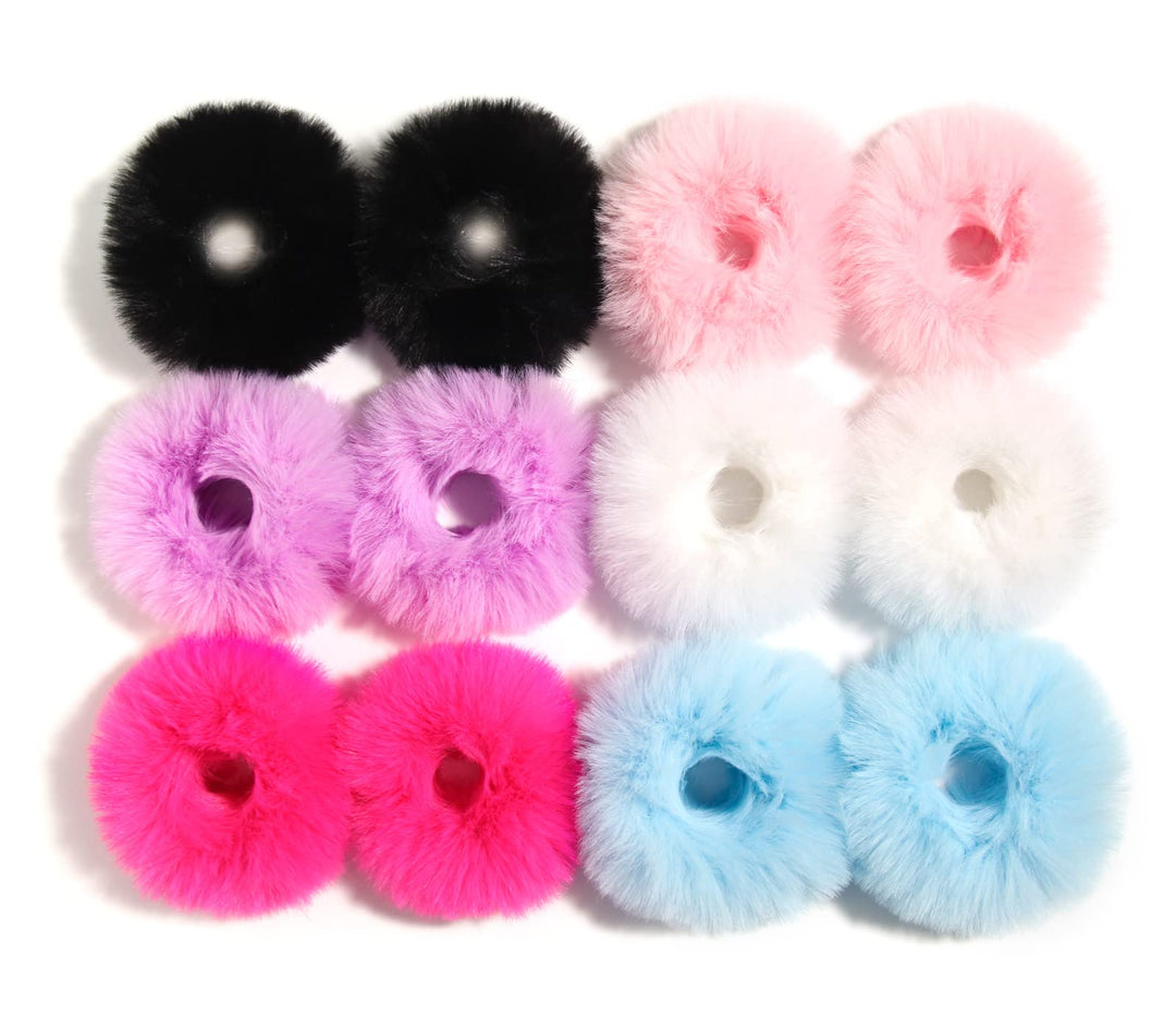 Fuzzy Furry Artificial Rabbit Fur Hair Accessory: Faux Fur Rope Wristband, Hair Ring, Ponytail Holder (Bright Mixed)