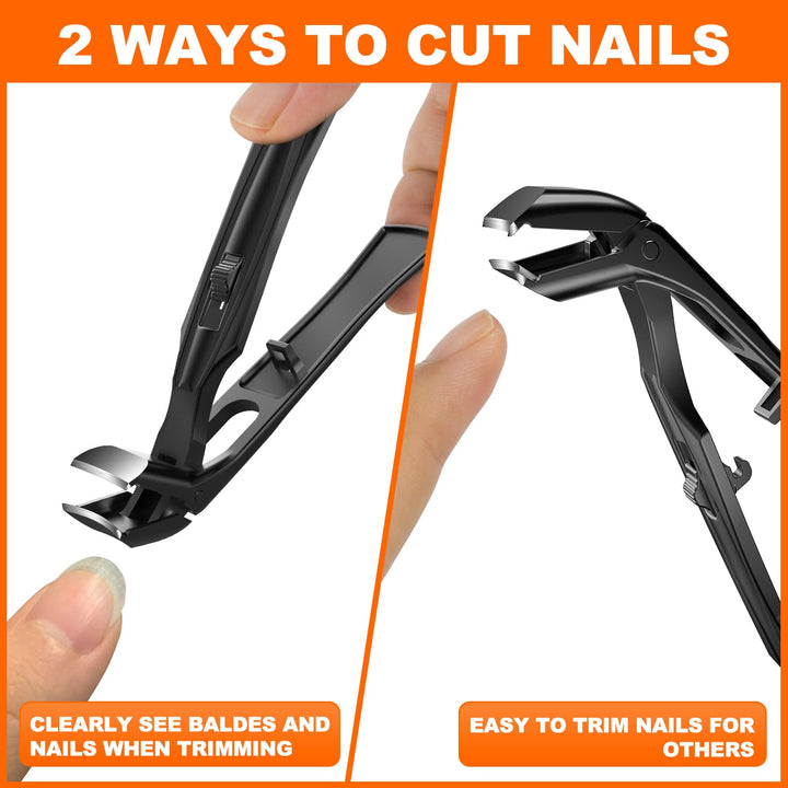 Toenail Clippers for Seniors Thick Toenails, Upgrade Angled Head Large Toe Nail Clippers for Men with Wide Jaw Opening, Sharp Heavy Duty Fingernail Clipper Cutter with Catcher Long Handle -Black