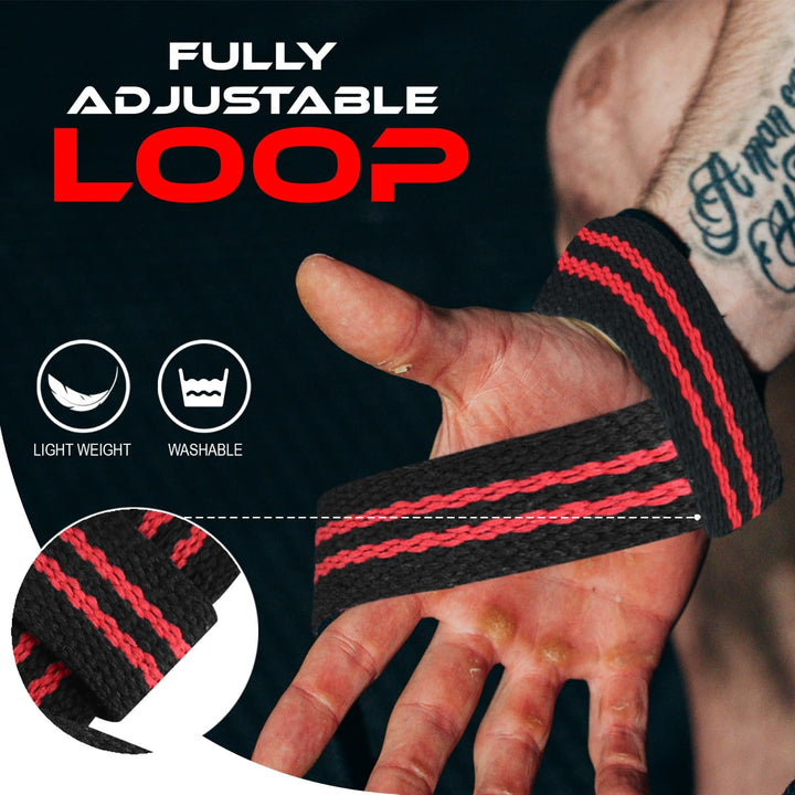 BEAST RAGE Lifting Wrist Straps for Weightlifting, Weight Lifting Straps Gym Power Workouts Lifting Straps Padded Cotton Men Women Supportive Lift Deadlift Straps Hard Pull Exercise Straps (Black / Red)