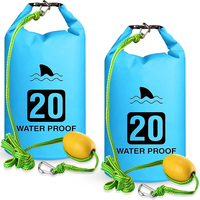 2 Set 20L Sand Anchor Heavy Duty Buoy Kit 2 in 1 Kayak Anchor Floating Waterproof Dry Bag with High Visibility Float Rope for Lake Beach Boat Hiking Camping Water Sports Surfing Kayaking(Sky Blue)