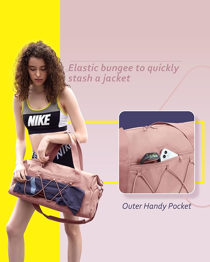 BAGSMART Small Gym Bag With Shoe Compartment & Wet Pocket, Lightweight Sports Travel Duffel Bag, Carry On Bag Weekender Overnight Bag, Water Resistant Sports Gym Tote Bags Swimming Yoga, Beige