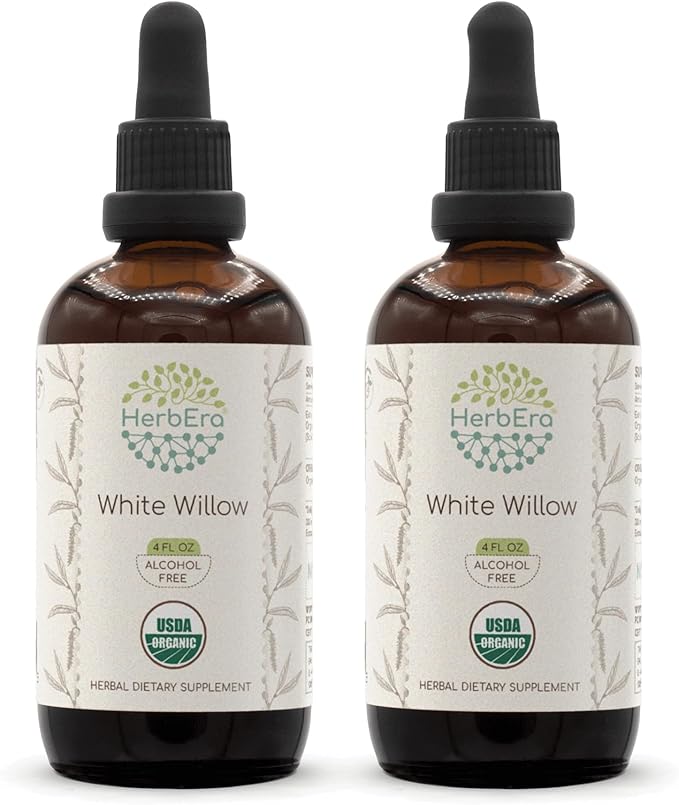 White Willow B120 (2pcs) Alcohol-Free Herbal Extract Tincture, Concentrated Liquid Drops Natural USDA Organic White Willow (Salix Alba) Dried Bark (2x4 fl oz)