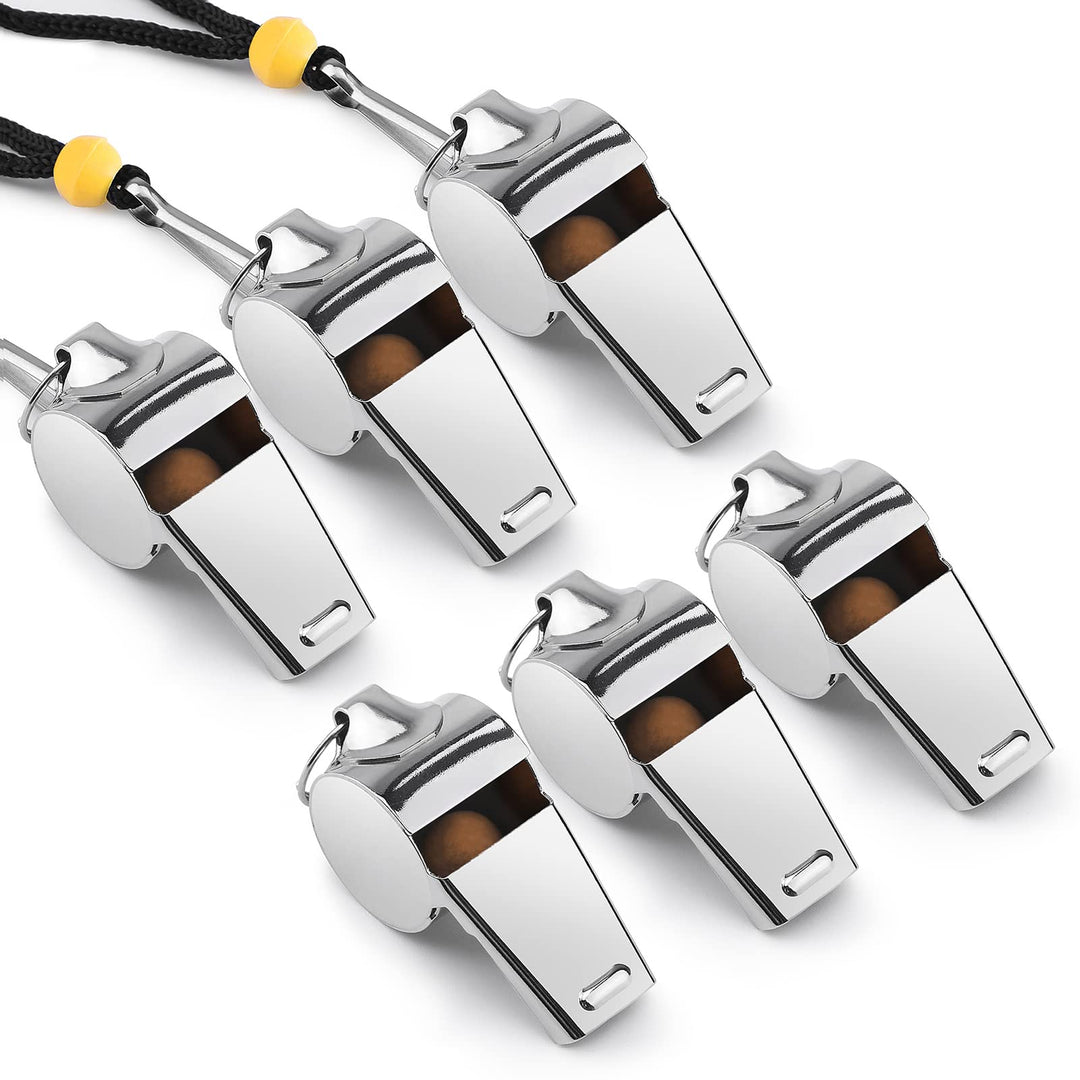 KTRIO Whistle, 6 Pack Metal Whistle Coach Whistle with Lanyard, Loud Crisp Sound Stainless Steel Whistles Bulk for Referees, Coaches, Teachers, Training, Survival, Emergency