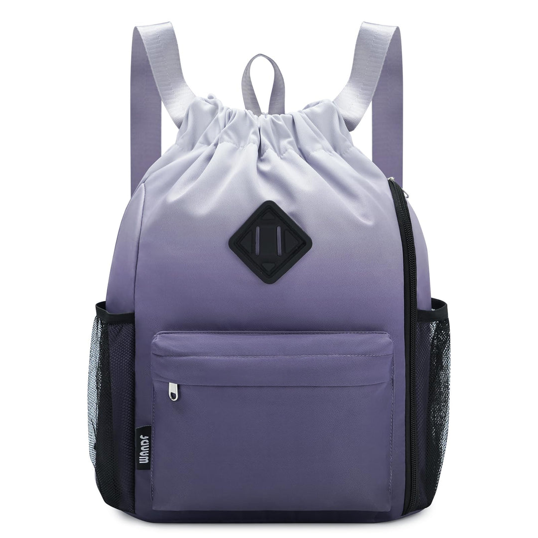WANDF Drawstring Backpack Sports Gym Bag with Shoes Compartment, Water-Resistant String Backpack Cinch for Women Men (Small,Grey Gradient)