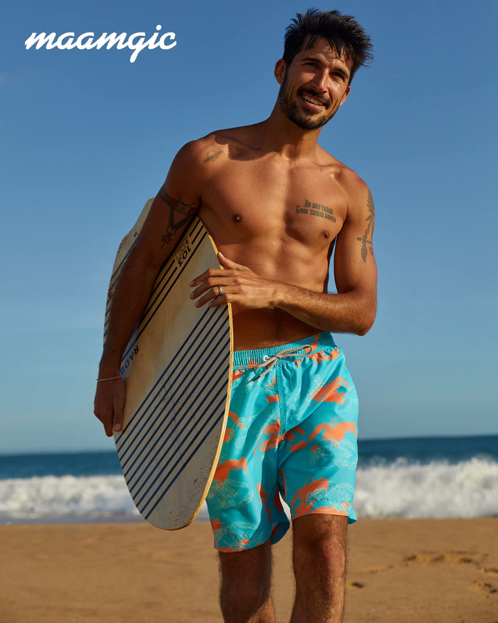 maamgic Mens Swim Trunks Quick Dry Swim Shorts with Mesh Lining Funny Swimwear Bathing Suits Pink Blue Lobster X-Small