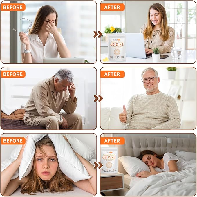 2 Bag Vitamin D3 K2 Supplement Softgel, Vitamin D3 K2 Softgel with 10000 IU Supports Immune, Heart, Teeth & Bone Health, Free of GMO, Gluten, Soy