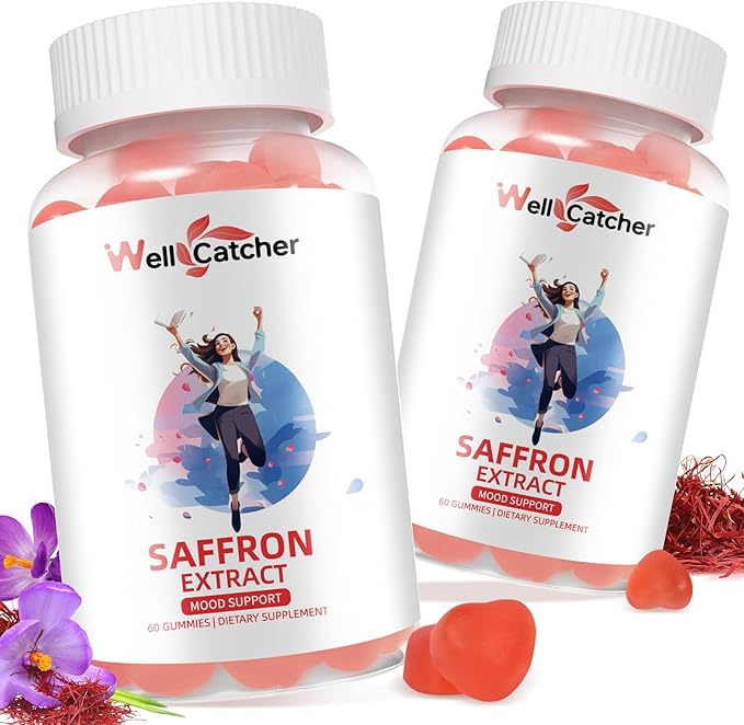 Saffron Gummies for Adults Kids - Organic Saffron Extract Supplement for Men Women Sugar Free for Mood Balance Support Better Sleep Metabolism with Vitamins Non GMO Strawberry Flavored 30 Days Supply