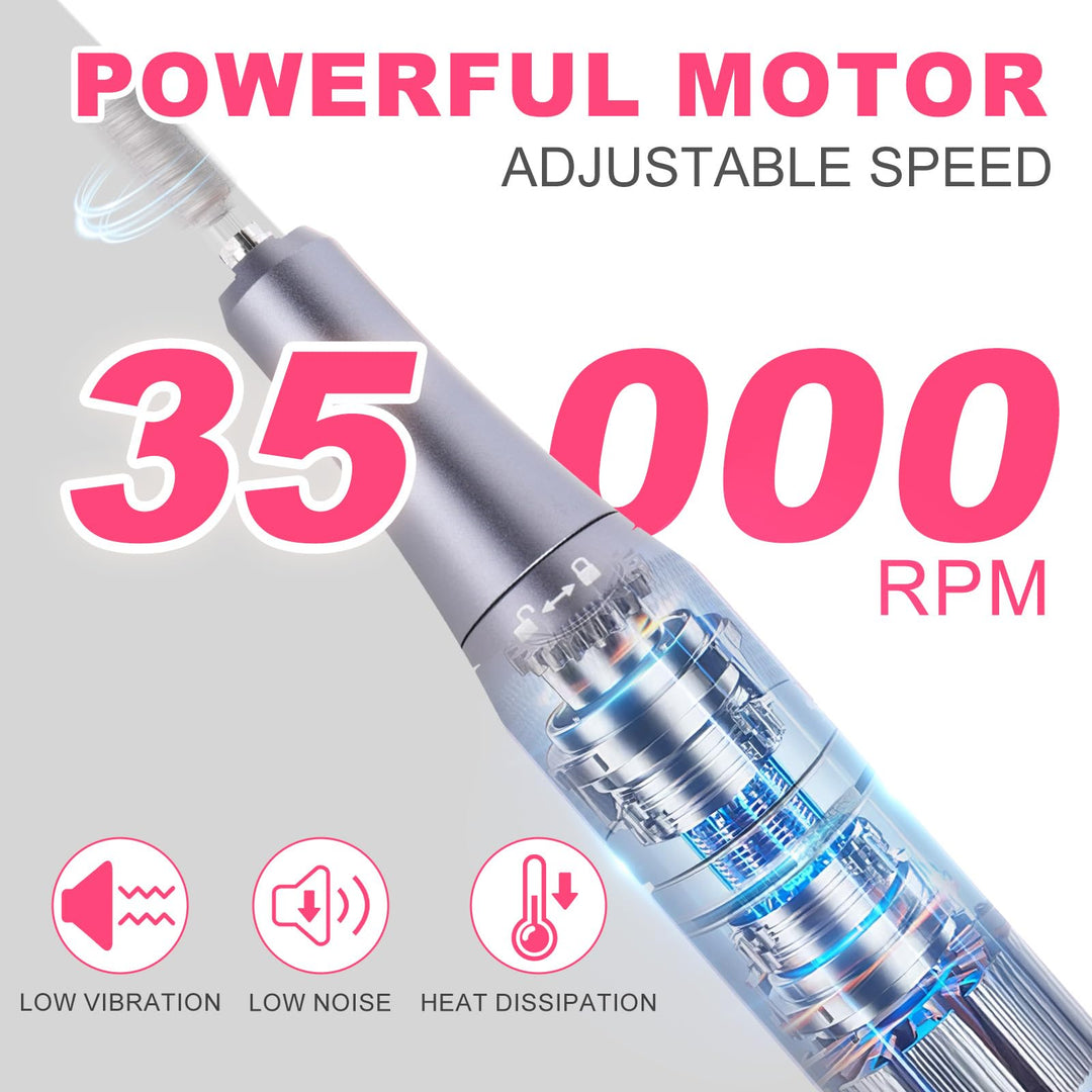 MEKK Electric Nail Drill Professional,35000RPM Cordless Electric Nail File with 12PCS Bits,Anti-Shaking Rechargeable E File Kit for Acrylic Nails,Home & Salon(Sliver)