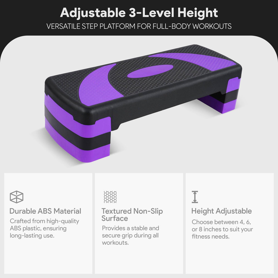 BalanceFrom 31-Inch Lightweight Portable Adjustable Height Workout Aerobic Stepper Step Platform Trainer, Black/Purple