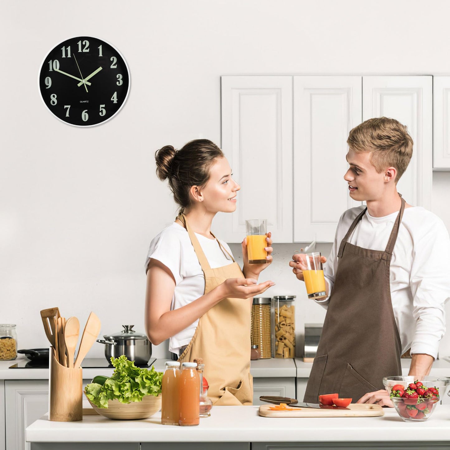 GEOKILO 12 Inch Luminous Wall Clocks, Silent Wall Clock Non Ticking, Wooden Modern Round Clock with Night Light, Decorative Wall Clock for Kitchen Office Bedroom (Battery Not Included)