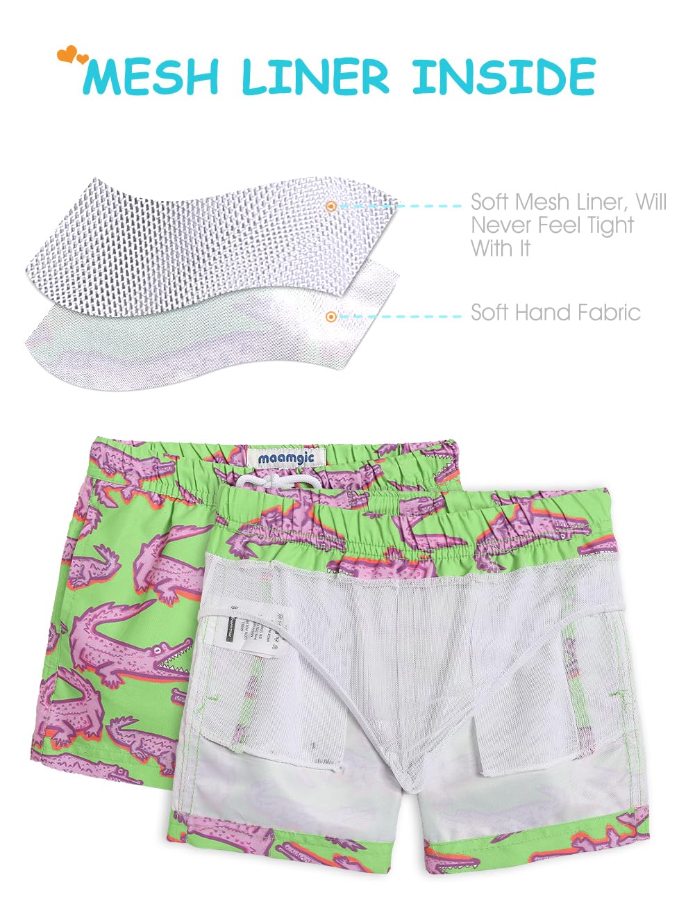 maamgic Boys Swim Trunks Toddler Swim Shorts Little Boys Bathing Suit Swimsuit Toddler Boy Swimwear Little Crocodile Green 2T,Little Crocodile Green,2 T