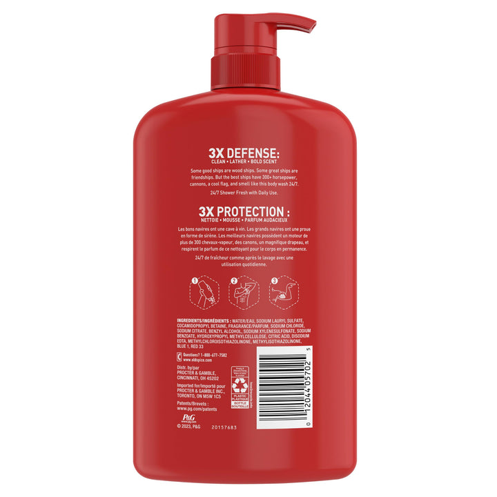 Old Spice Refreshing Body Wash for Men, 3X Defense, 24/7 Shower Fresh with Long Lasting Scent, Red Collection, Captain with Bergamot Scent, 33.4 oz