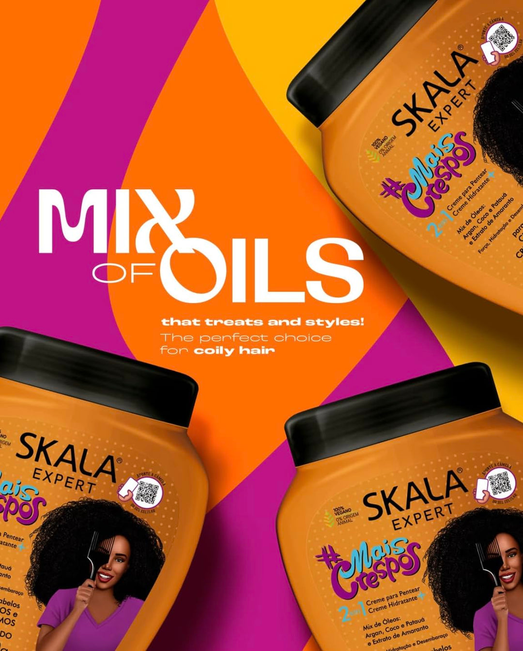 SKALA Mais Crespos Super Curly Hair Type 4ABC - Hydrate , Eliminate Frizz 2 IN 1 Conditioning Treatment Cream and Cream To Comb 35.2oz