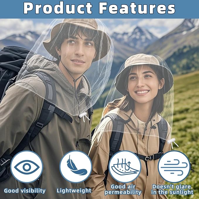 2 Pack Ultra Large Mosquito Net 42x25 Inches Mosquito Head Net Oversized Insect Netting Bug Fits Most Hats for Gardening Hiking Fishing Traveling(White)