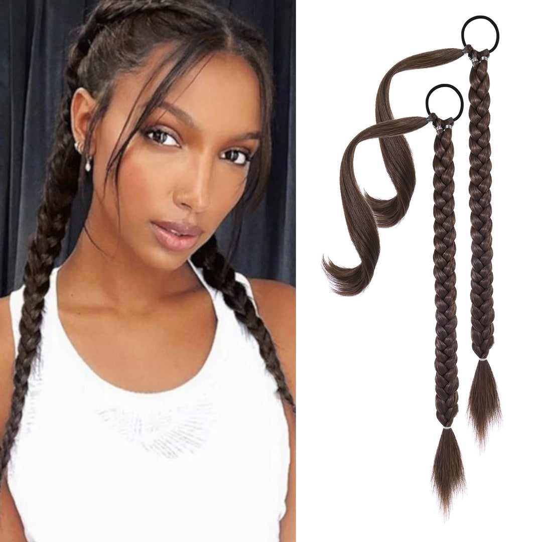 YOGFIT 2PCS DIY Braid Ponytail Extension, Long Straight Wrap Around Ponytail Hair Extensions Natural Soft Synthetic Hairpieces for Women Daily Wear