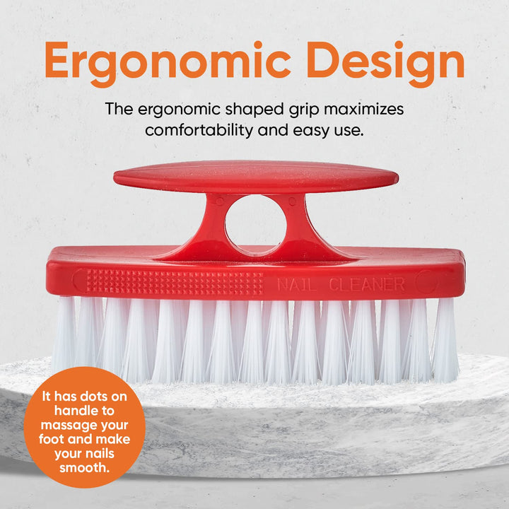 Superio Plastic Bristle Nail Brush, 2-Pack, Grey/Red, Cleaning Tool for Hands, Fingernails, Toenails, Kitchen, Bathroom