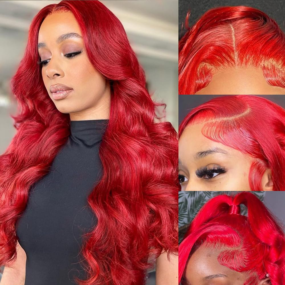 Avolo Red Lace Front Wigs Human Hair Pre Plucked 30 Inch Red Wig Human Hair 13X4 Body Wave Red Human Hair Wigs 180% Density Hd R