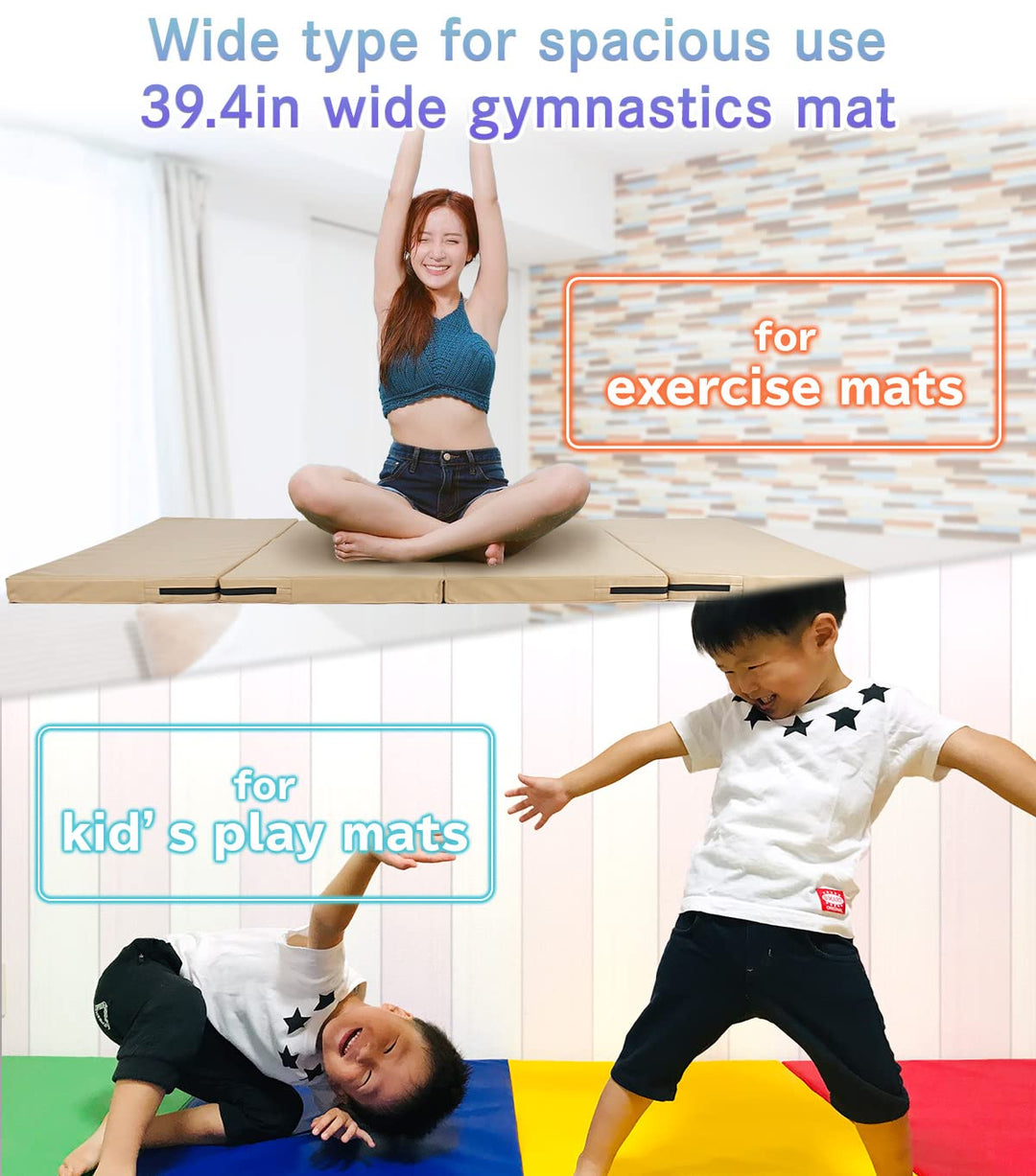 KaRaDaStyle Gymnastics Mat Folding Stretch Mats 71"x39"x2" Exercise Muscle Training Children Play Horizontal Bar Mat Yoga Sports Soundproof Home Use (Brown/4-fold)