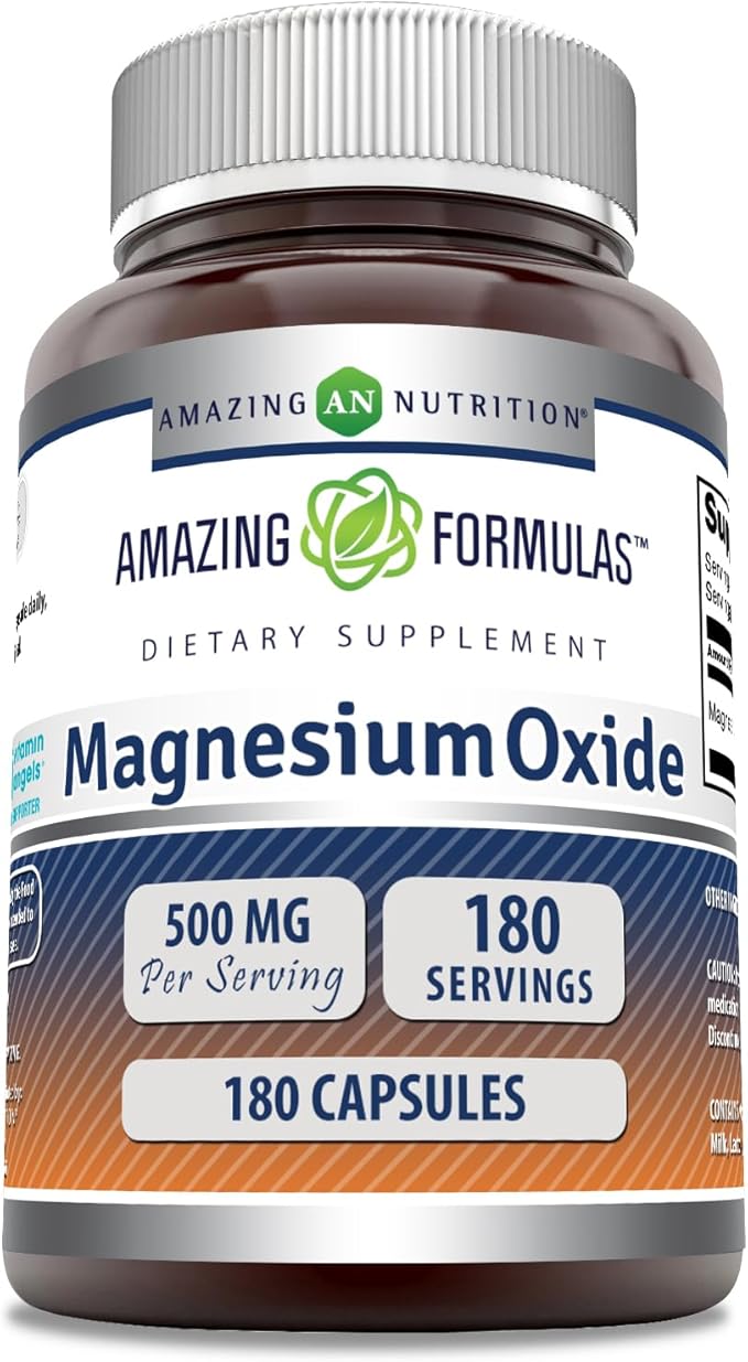 Amazing Formulas Magnesium Oxide Supplement | 500 Mg Per Serving | 180 Capsules | Non-GMO | Gluten-Free | Made in USA