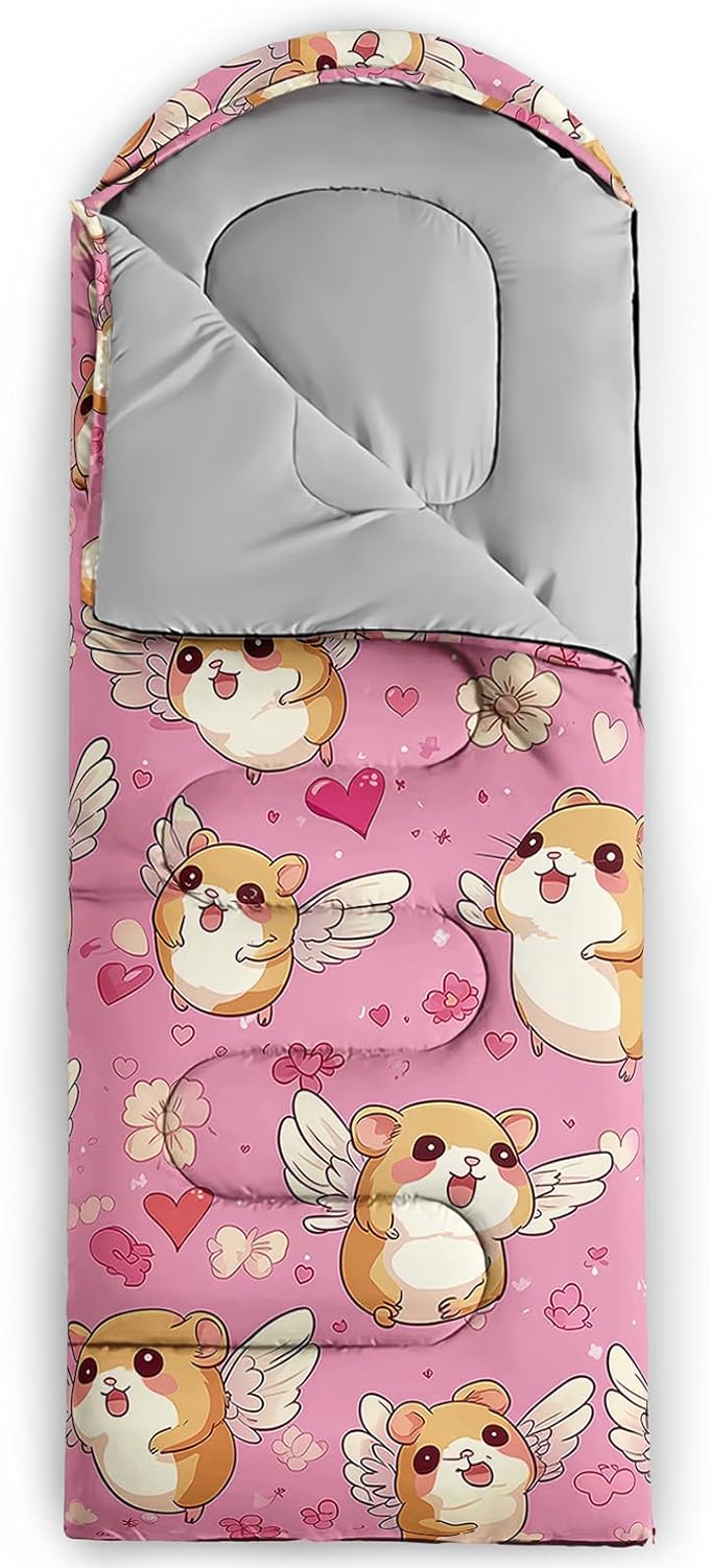 AILONEN Cartoon Fox Camping Sleeping Bag for Boys Girls Adults,Lightweight & Waterproof,3 Season Warm & Cold Weather,Portable,Kawaii Fox Printed Sleeping Bag,Traveling,Camping,Hiking