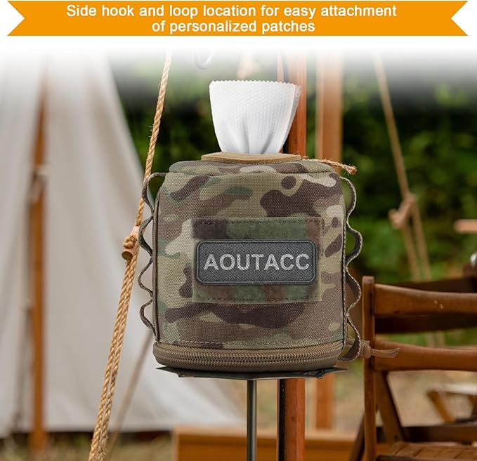 AOUTACC Tactical Roll Paper Storage Bag,Toilet Roll Paper Storage Holder with Molle Mounting Strap,Tissue Cover Organizer for Outdoor Camping,Hiking,Tactical Game-MC03