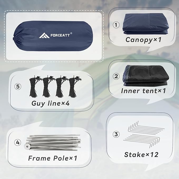 Forceatt Camping Tent 2/3/4 Person, Professional Waterproof & Windproof Lightweight Backpacking Tent Suitable for Outdoor,Hiking,Camping, Mountaineering and Travel