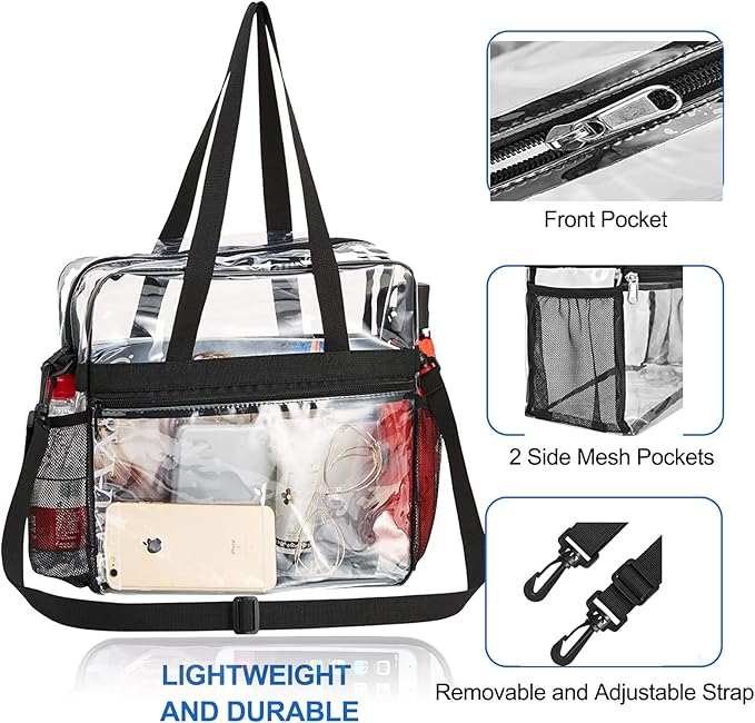 USPECLARE Clear Tote Stadium Approved, Security Travel & Gym Clear Bag for Work Sports Games Concerts