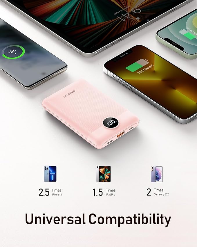 VEEKTOMX Mini Power Bank 10000mAh, 22.5W Fast Charging Small Portable Charger with PD 3.0 & QC 3.0, USB C Slim Lightweight iPhone Charger, Dual Output Compatible with iPhone Samsung, Travel Must Haves