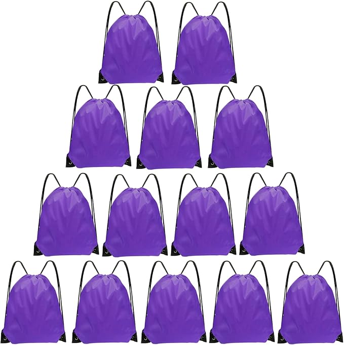 Drawstring Bags Bulk 14 Pcs Drawstring Backpack Bulk Cinch Bag Sackpack for Men Women Gym (Purple)