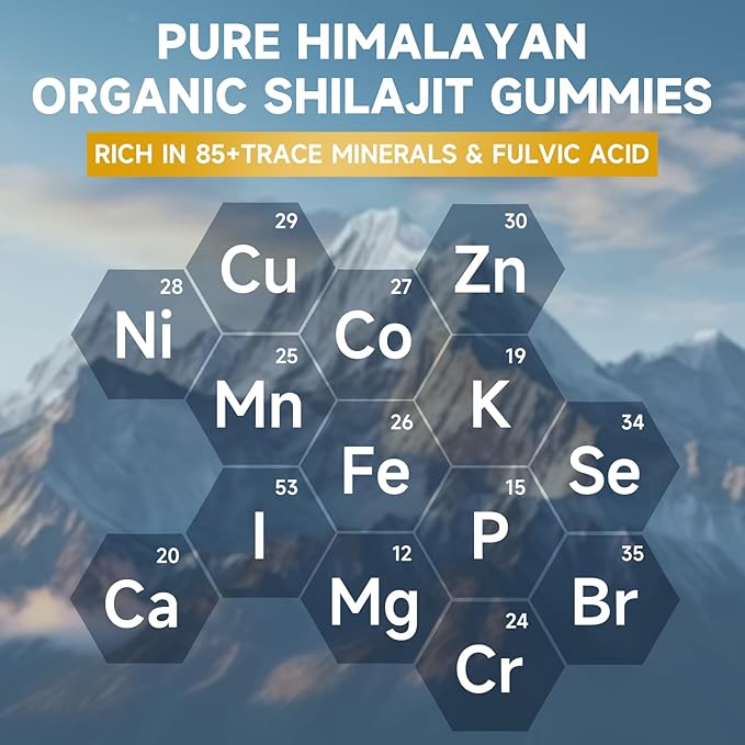 Pure Himalayan Shilajit Gummies for Men & Women - Sugar-Free Shilajit Supplement Rich in 85+ Trace Minerals & Fulvic Acid, Providing Energy, Brain, and Immunity Support - 60 Gummies