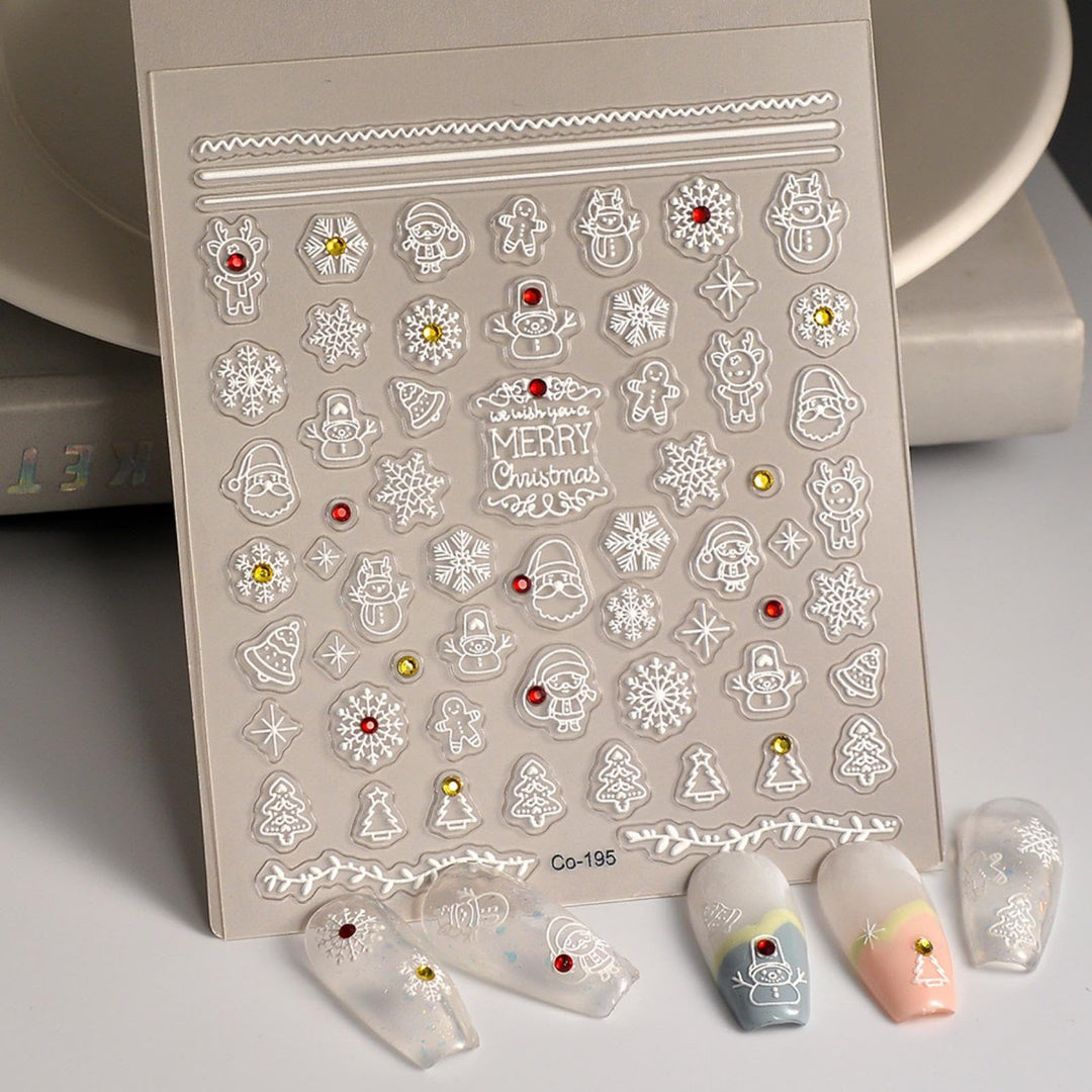 5D Embossed Christmas Nail Art Stickers Snowflake Nail Stickers Snowman Christmas Tree Nail Decals for Women Girls Winter Xmas Holiday Manicure DIY Supplies