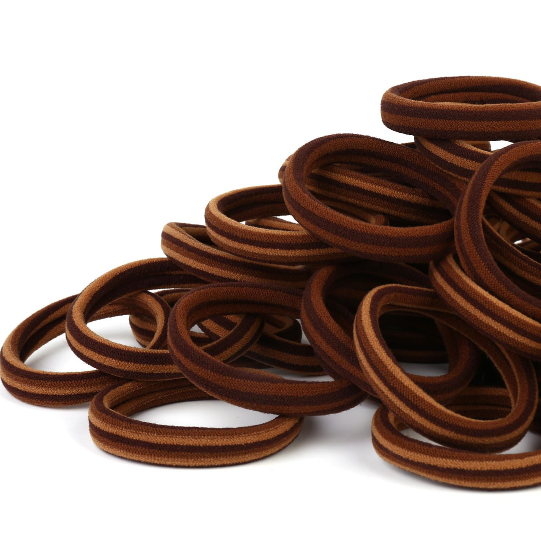 Qarwayoc 50Pcs Thick Hair Ties, Cotton Hair Bands For Thick Curly Heavy Hair, Brown, 2 Inch In Diameter, No Damage, Seamless, Tw