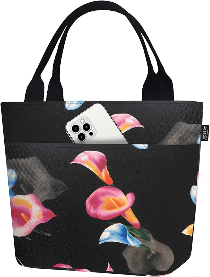 Aosbos Lunch Bags for Adult Lunch Box for Women Reusable Insulated Lunch Box Tote Bag Leakproof Lunch Bags Black Loncheras Para Mujer Lunch Tote Cooler Bag Insulated Bag Lunchboxes, Calla Lily