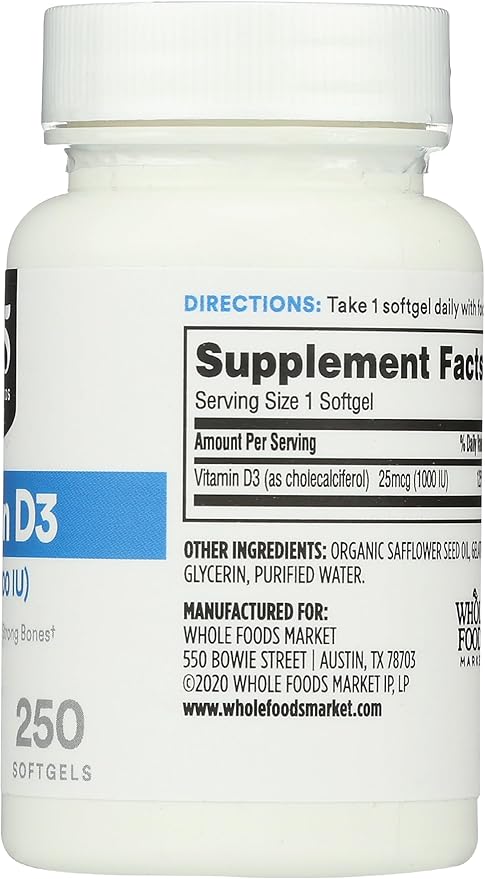 365 by Whole Foods Market, Vitamin D3, 1000 IU, 250 Softgels