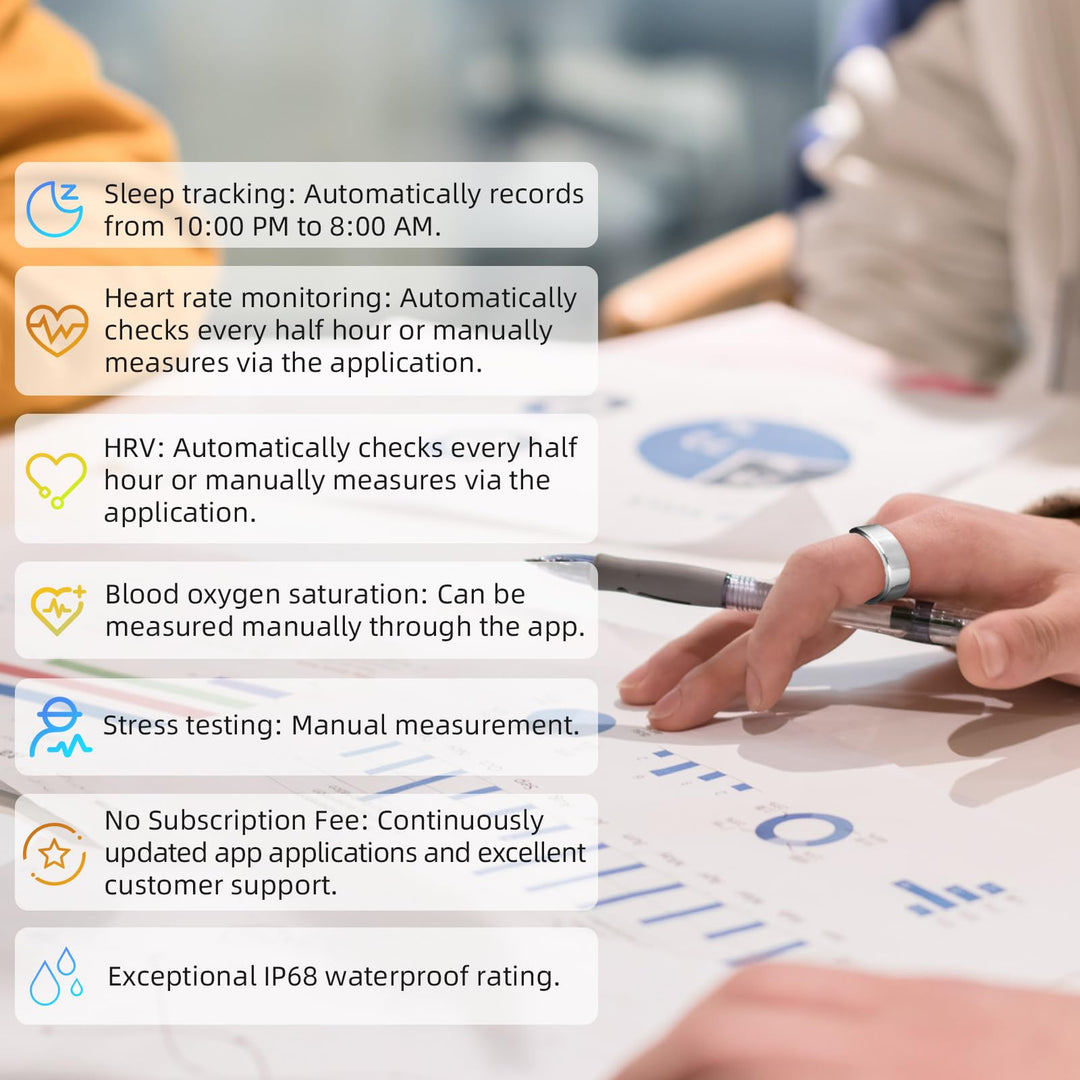 AMOVAN Smart Ring Health Tracker, Fitness Sleep Heart Rate Blood Oxygen Tracker Smart Ring, Water Resistant Bluetooth Fitness Tracker Rings